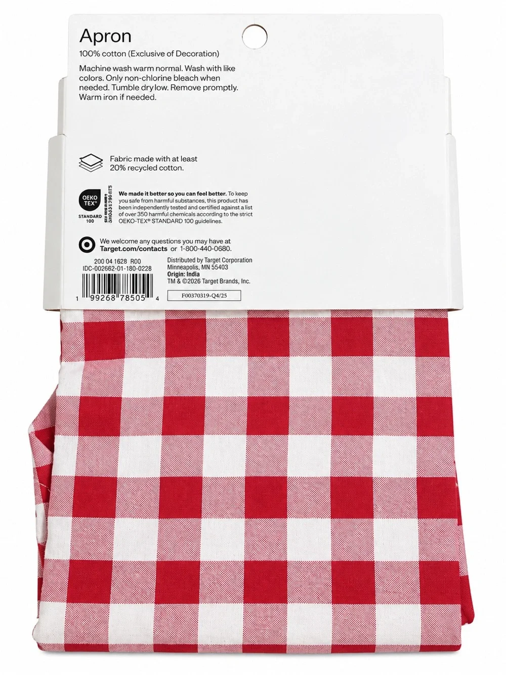 Room Essentials Red and White Gingham Kitchen Apron with Lobsters